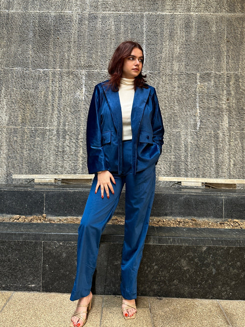 Blue Velvet Blazer Set